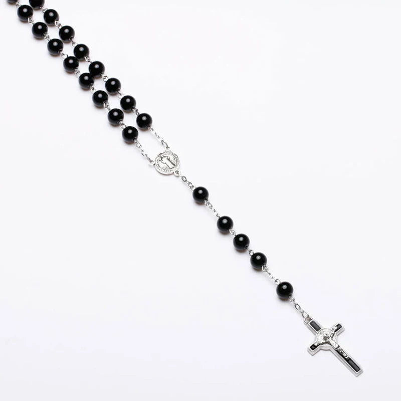 Catholic Black Rosary Beads Necklace – Long Cross Pendant Religious Jewelry for Men & Women - Image 5