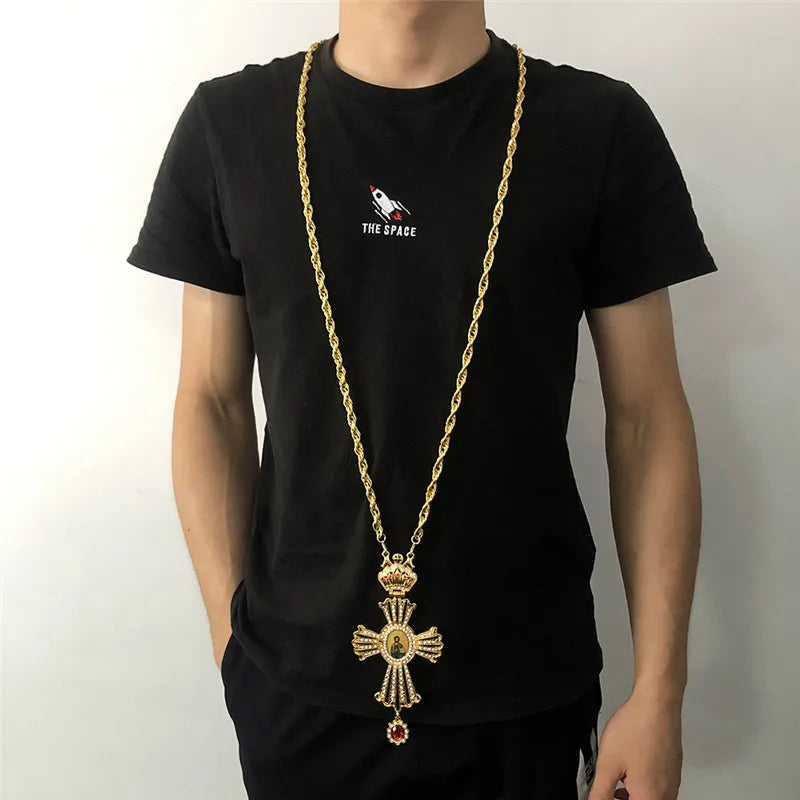 Long Catholic Cross Pendant Necklace – Handmade Jesus Cross Badge Jewelry - Image 5