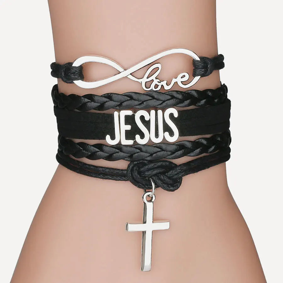 Multilayer Jesus Loves Letter Leather Bracelet - Image 7