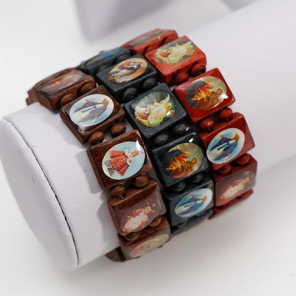 3-Color Saints Wooden Rosary Bracelet – Religious Fashion Jewelry for Women - Image 5
