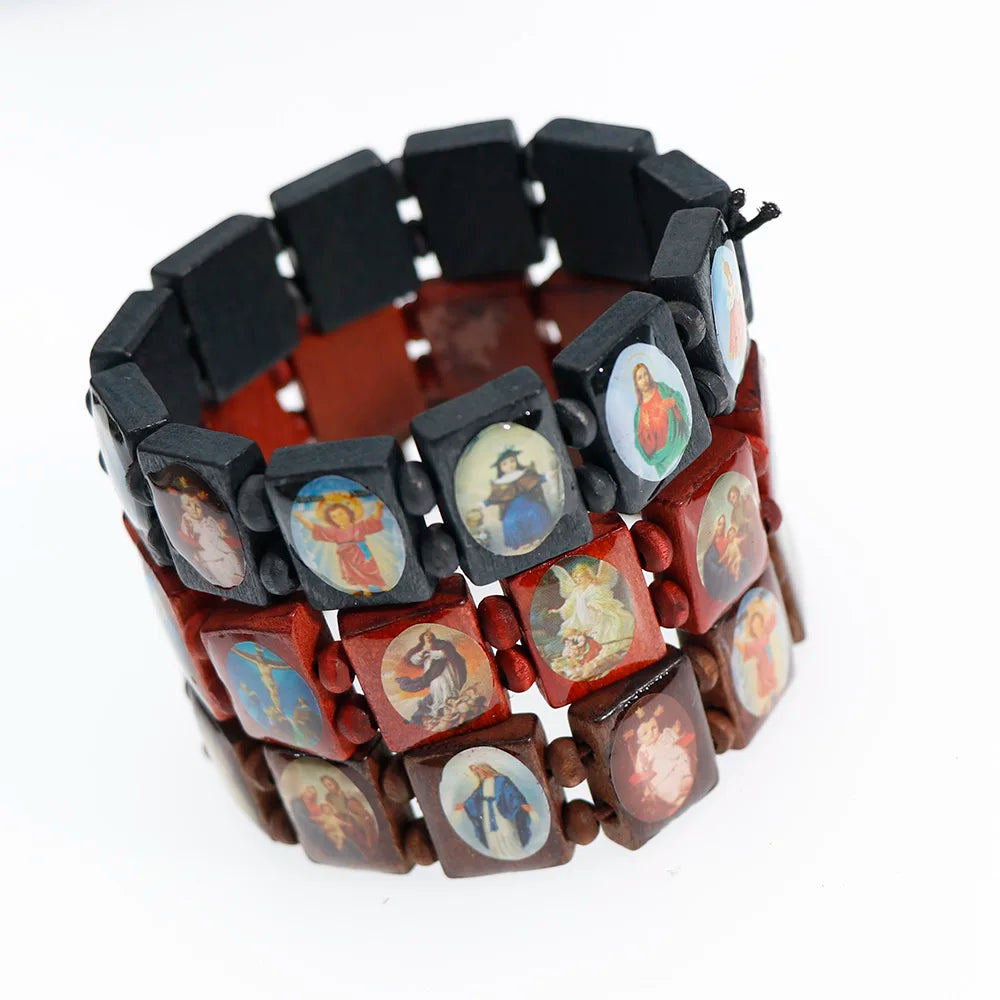 3-Color Saints Wooden Rosary Bracelet – Religious Fashion Jewelry for Women - Image 2