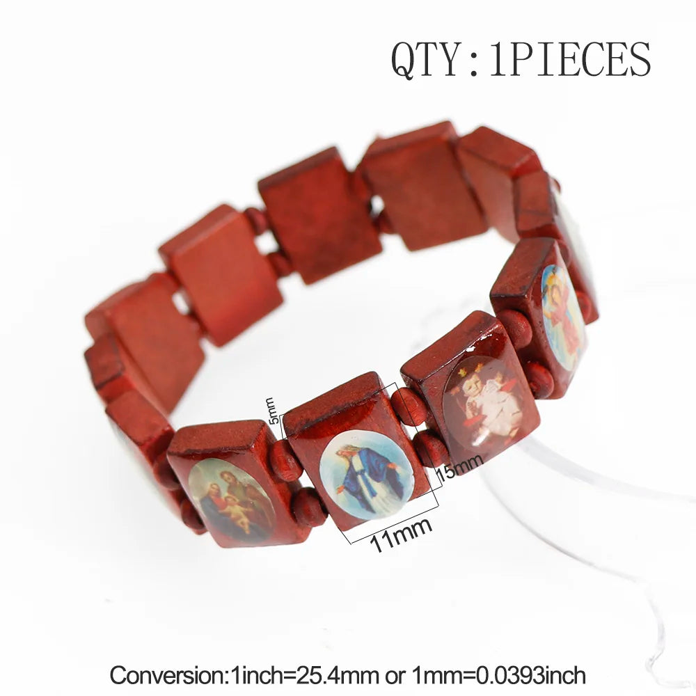 3-Color Saints Wooden Rosary Bracelet – Religious Fashion Jewelry for Women - Image 7