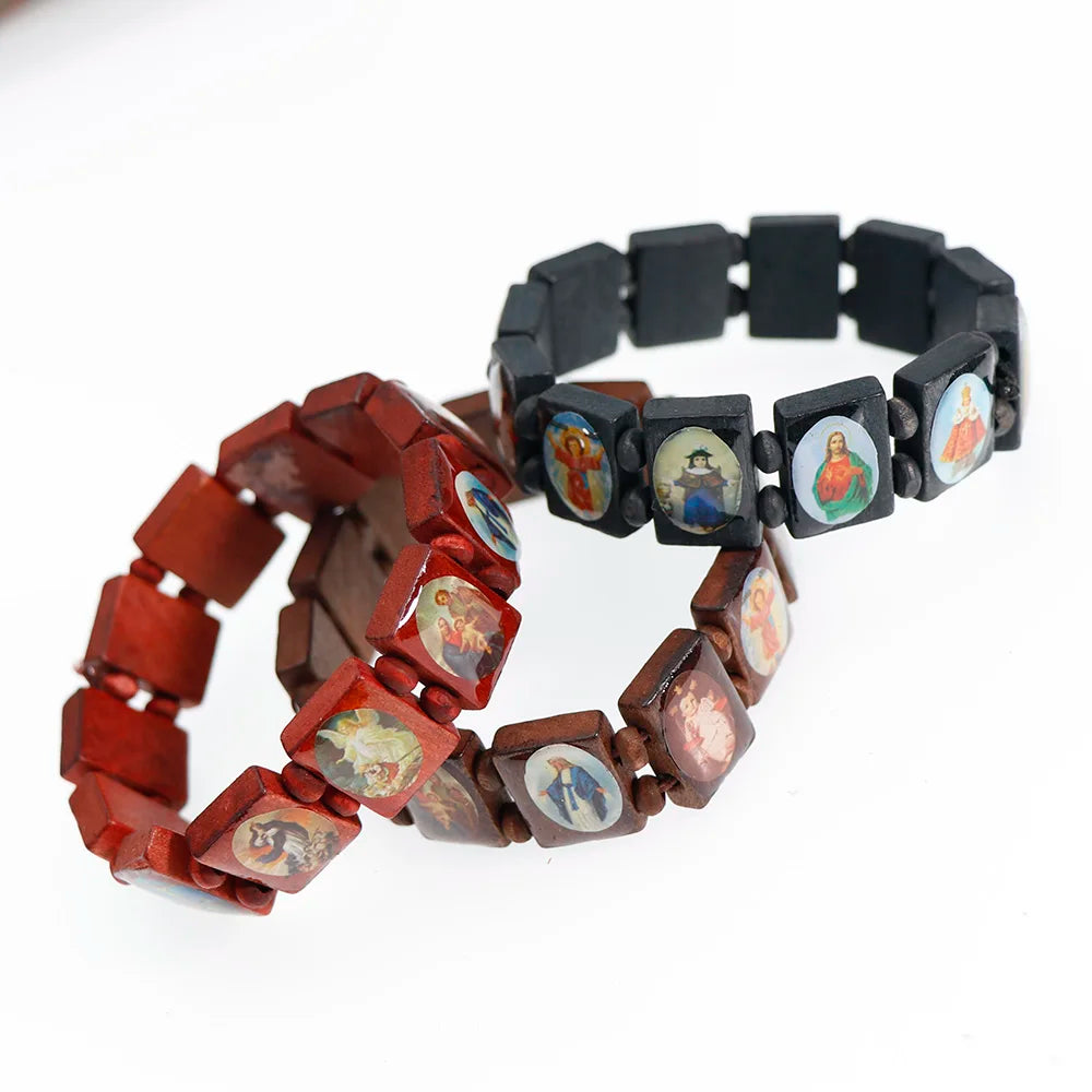 3-Color Saints Wooden Rosary Bracelet – Religious Fashion Jewelry for Women - Image 4