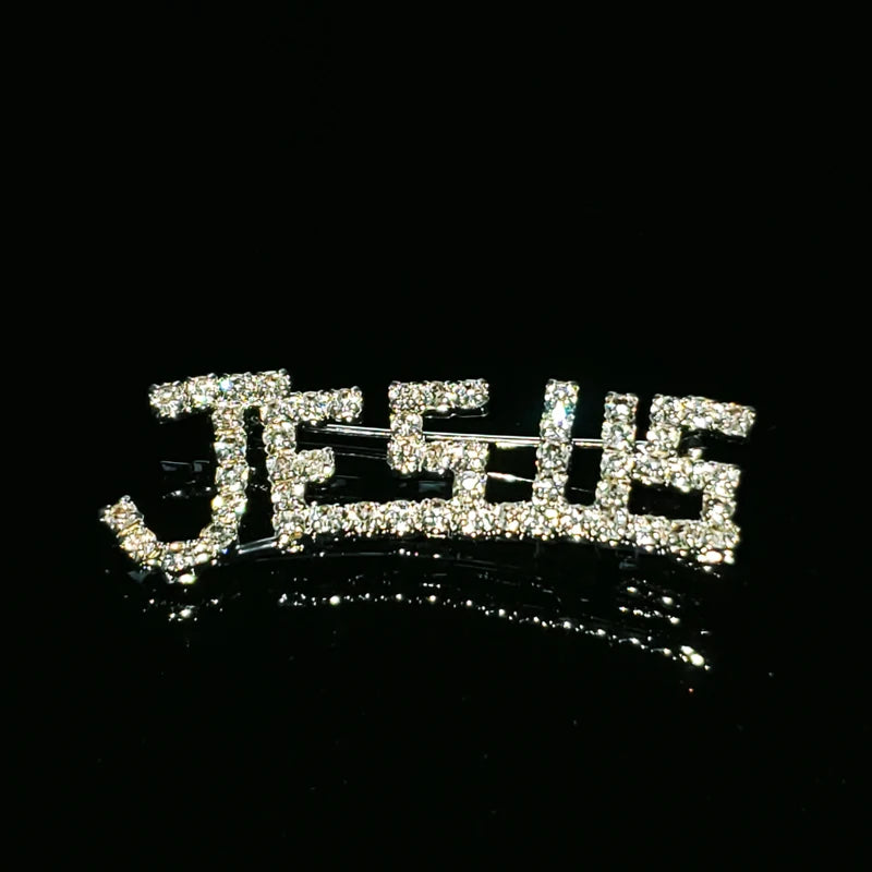 Crystal "Jesus" Word Lapel Pin – Handmade Rhinestone Brooch for Christians - Image 2