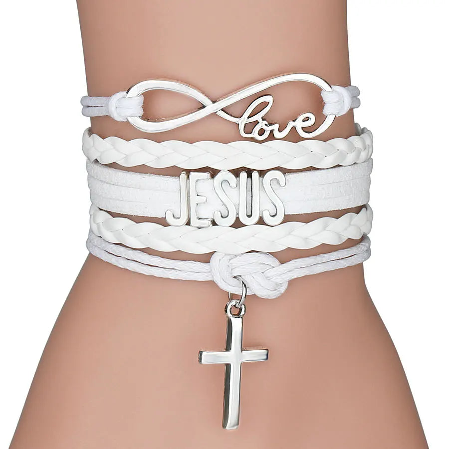 Multilayer Jesus Loves Letter Leather Bracelet - Image 10