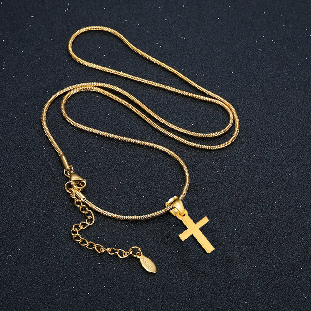 Fashion Small Jesus Cross Pendant Female Gold Silver Color Stainless Steel Snake Chain Necklace for Women Religious Jewelry Gift - Image 4