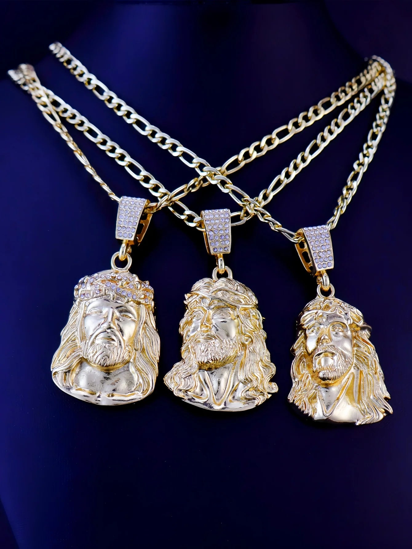 Hip Hop Punk Style Jesus Head Pendant Necklace – Gold Plated Figaro Chain for Men & Women