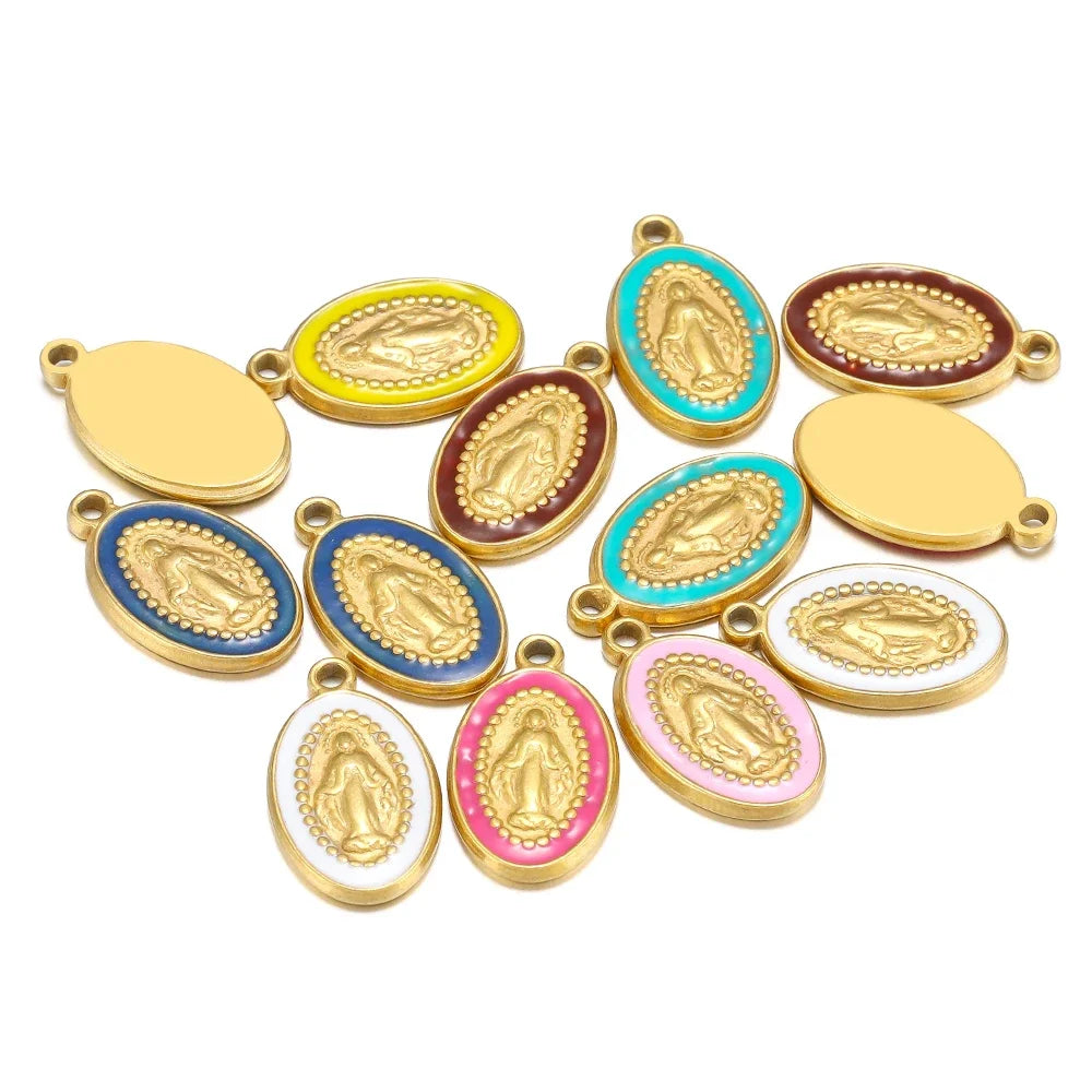 5pcs Stainless Steel Oval Jesus Charms – Religious Pendants for DIY Jewelry & Crafts - Image 2