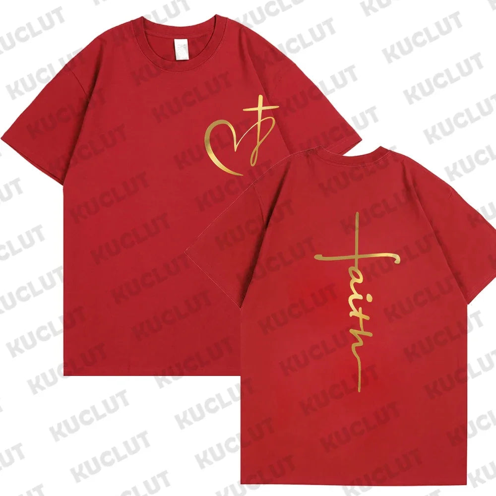Heart Cross Print Christian T-Shirt – Men’s Oversized Faith Tee for Summer - Image 12