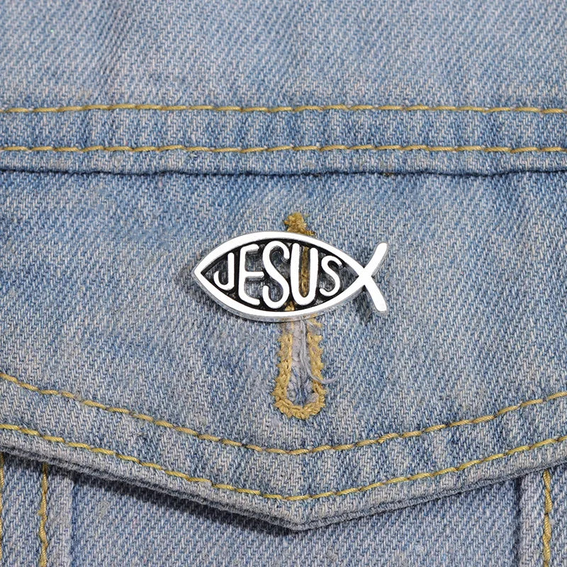 Jesus Fish Enamel Pin – Christian Brooch for Hats, Clothes, Backpacks & More