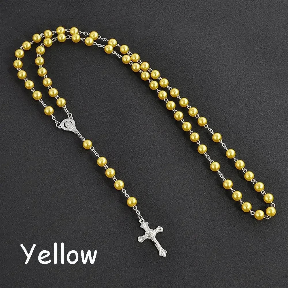 Fashion Vintage Cross Necklace with Rosary Beads - Image 14