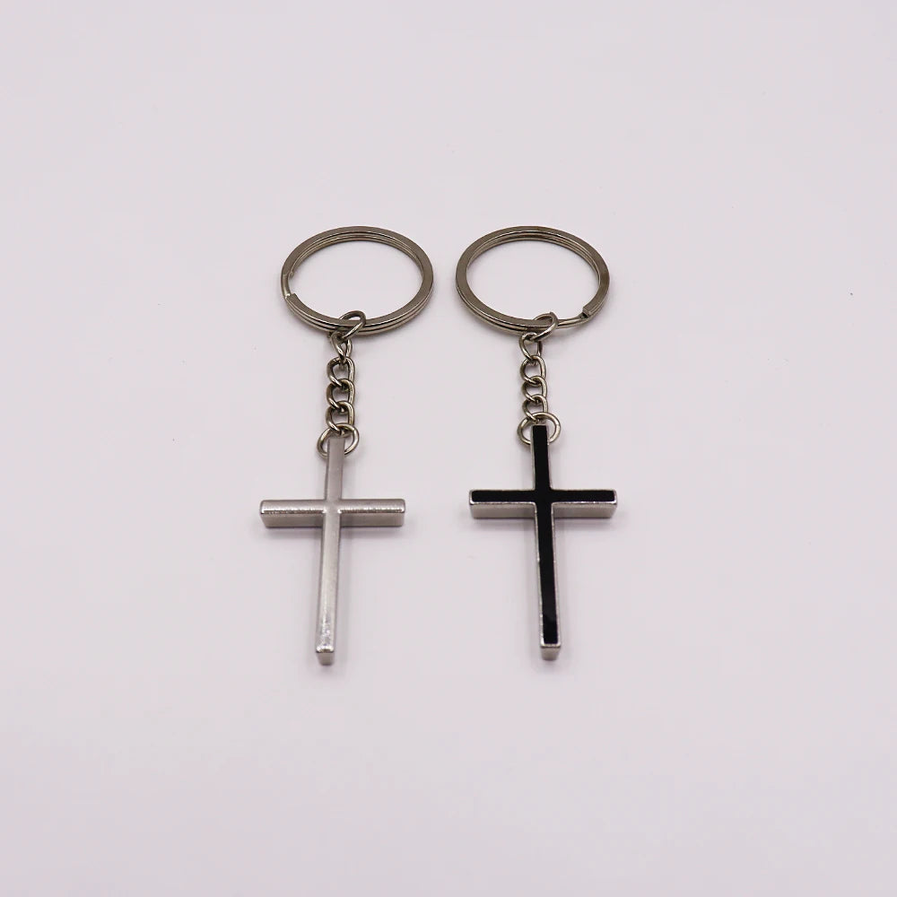 Couple Cross Keychain – Simple Metal Pendant for Bags, Cars & Gifts - Image 3