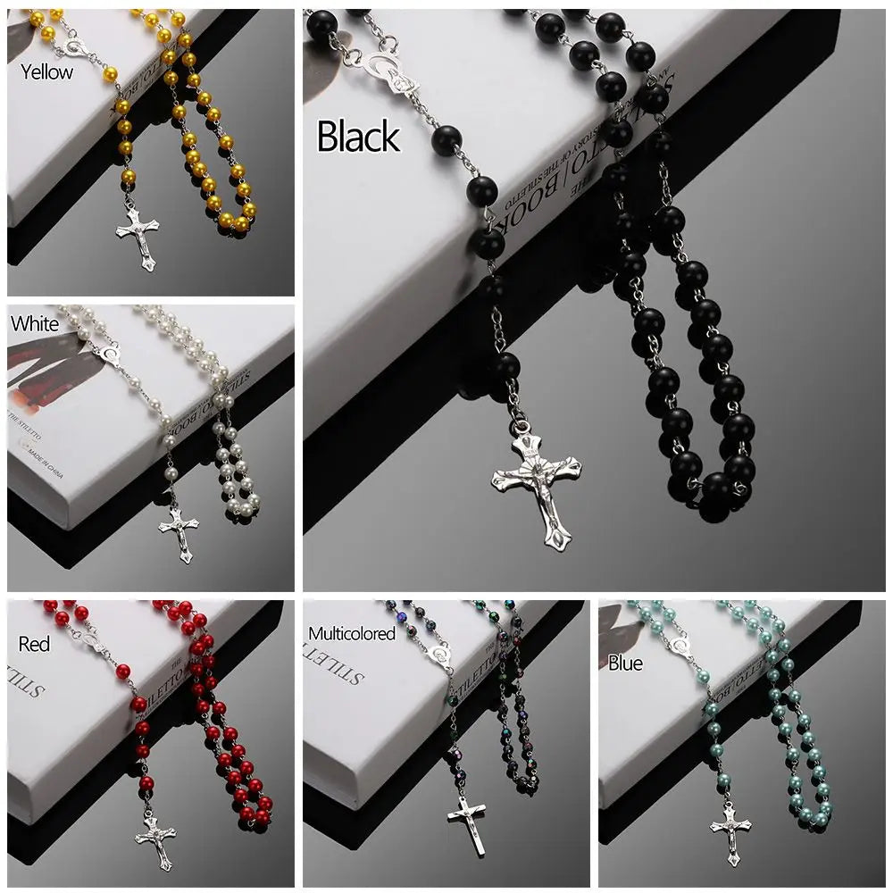 Fashion Vintage Cross Necklace with Rosary Beads - Image 5