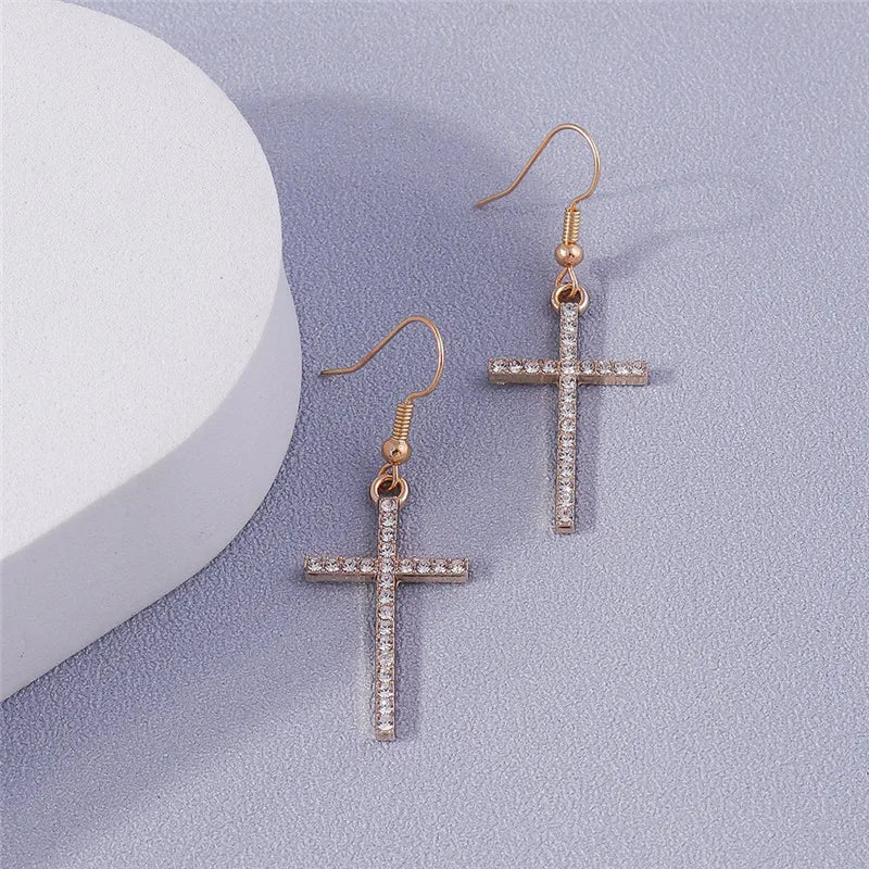 Fashion Zircon Crystal Cross Earrings – Gothic Punk Crucifix Dangle Jewelry for Men & Women - Image 2