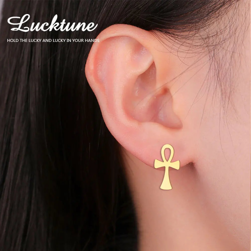 Lucktune Egyptian Ankh Cross Stud Earrings – Symbol of Life Amulet Jewelry for Women - Image 2