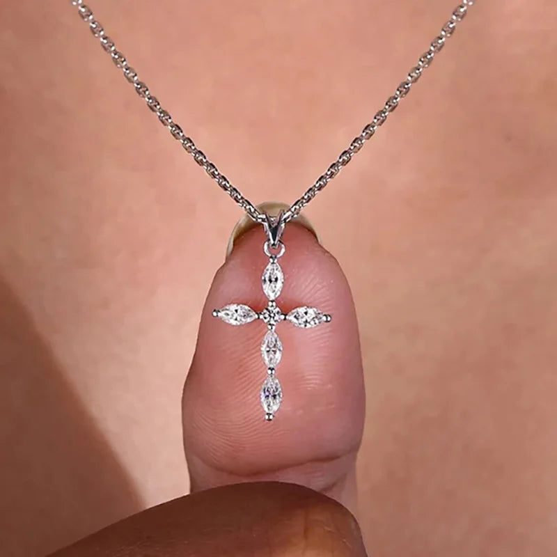 Luxury Stainless Steel Crystal Cross Pendant Necklace – Elegant Christian Jewelry for Women - Image 4