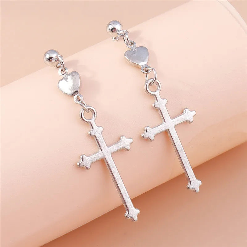 Fashion Zircon Crystal Cross Earrings – Gothic Punk Crucifix Dangle Jewelry for Men & Women - Image 28