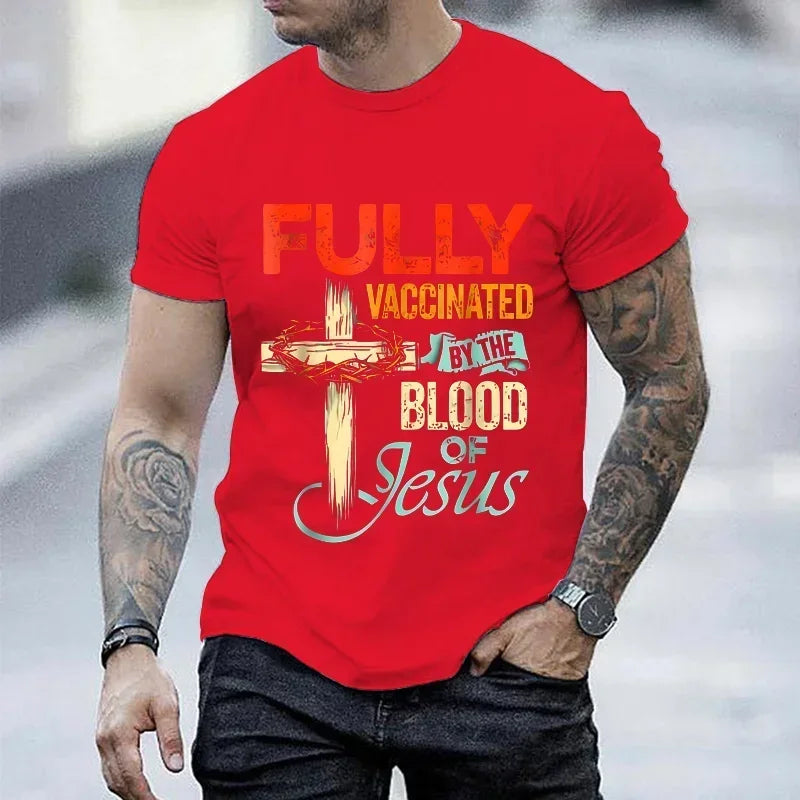 "Fully Vaccinated by the Blood of Jesus" T-Shirt – Funny Christian Streetwear for Men - Image 3