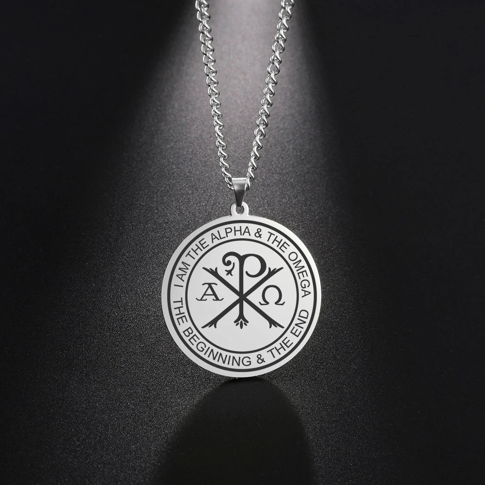 Dawapara Chi Rho Necklace Greek Orthodox Alpha Omega Pendant Protection Pray Religious Christian Gift Stainless Steel Jewelry - Image 2