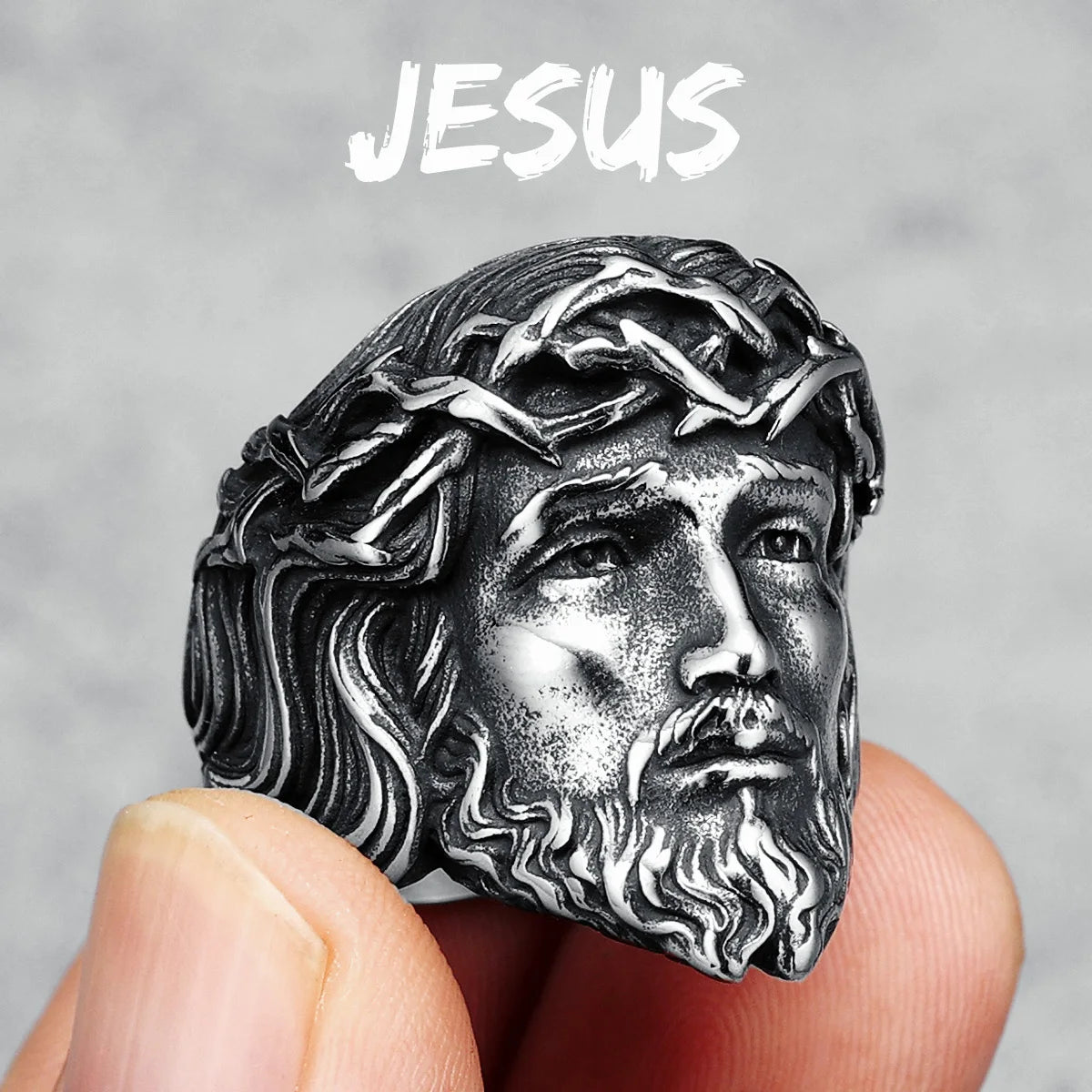 316L Stainless Steel Menβs Christian Jesus Face Ring - Image 8