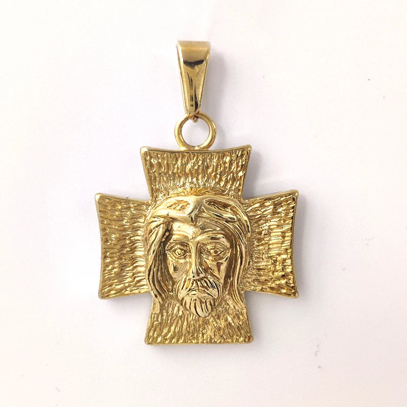 18K Gold Plated Jesus Face Cross Pendant Necklace – Faith-Inspired Religious Jewelry for Men & Women