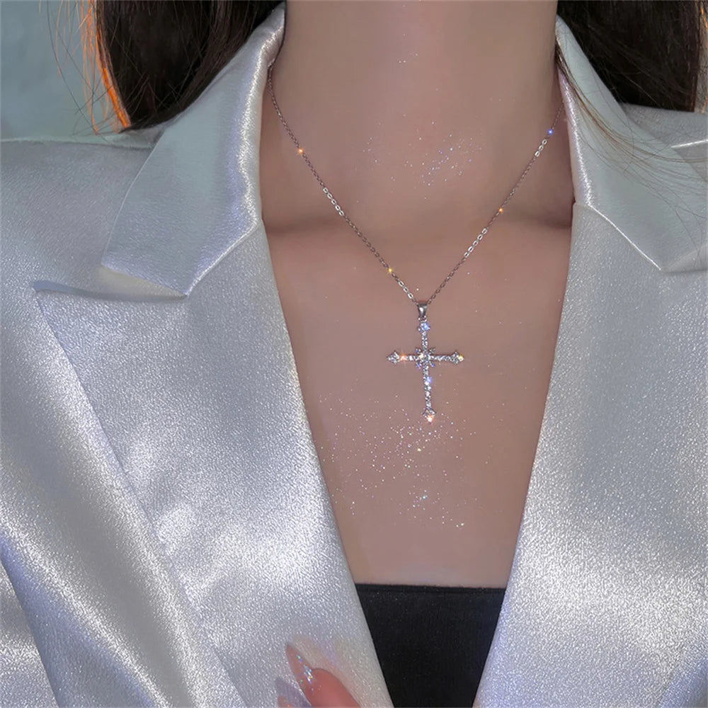 Elegant Crystal Cross Pendant Necklace - Image 4
