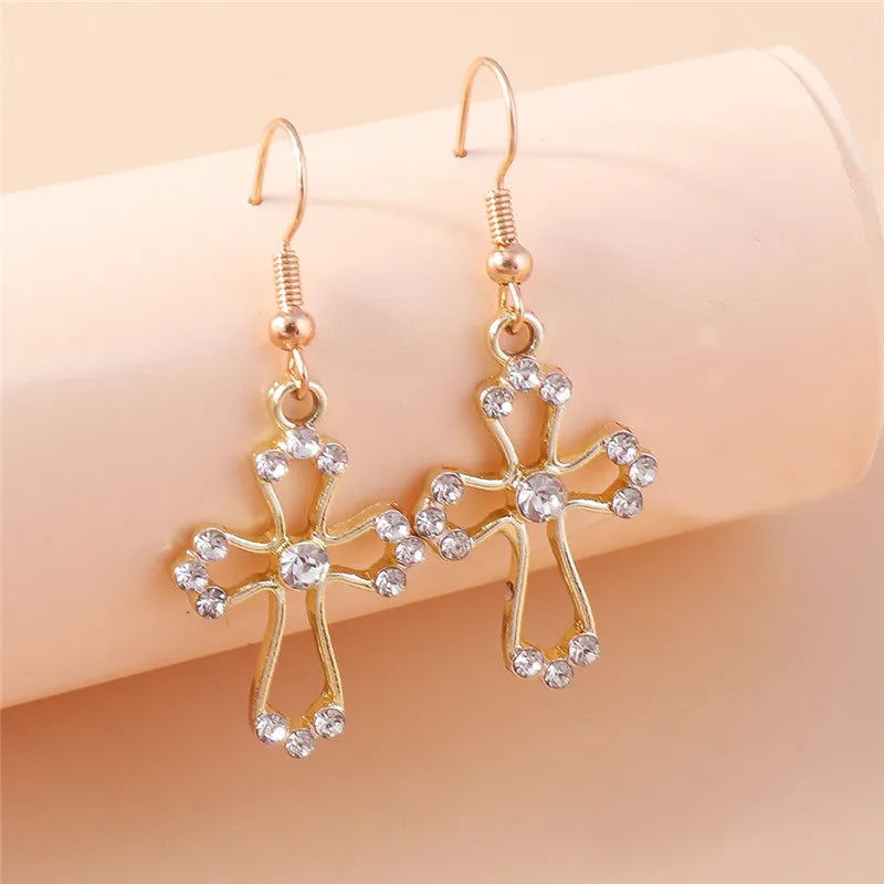Fashion Zircon Crystal Cross Earrings – Gothic Punk Crucifix Dangle Jewelry for Men & Women - Image 13