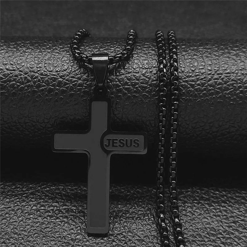 HNSP Stainless Steel Jesus Cross Pendant Necklace – Catholic Crucifix Chain for Men & Women - Image 5