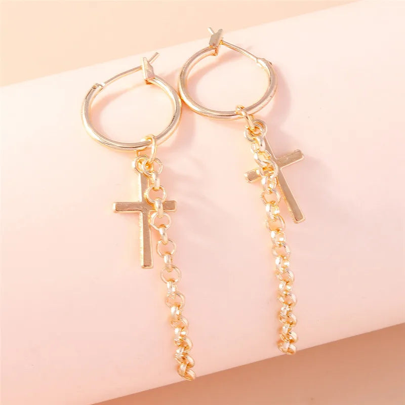 Fashion Zircon Crystal Cross Earrings – Gothic Punk Crucifix Dangle Jewelry for Men & Women - Image 7