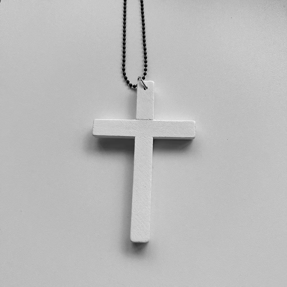 New Gothic Cool Y2K Wood Cross Pendants Necklaces Unisex Black White Red Hip Hop Charm Chain Choker Necklace Fashion Jewelry - Image 7