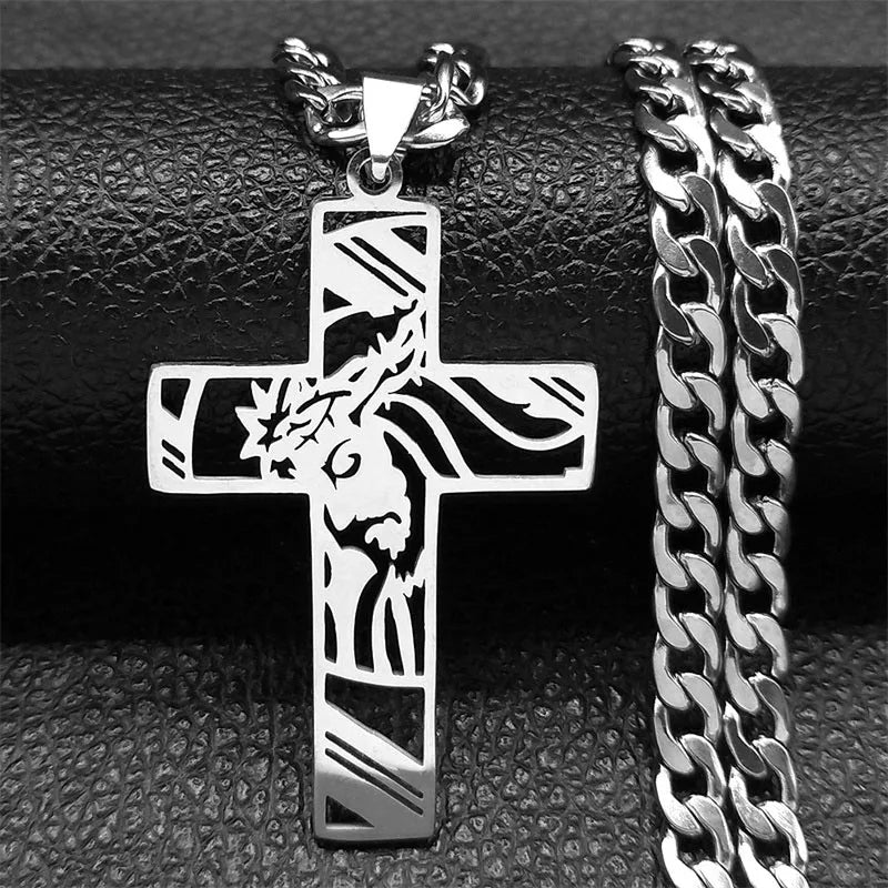 Crown of Thorns Jesus Cross Necklace – Gold-Plated Hip Hop Punk Crucifix Pendant for Men - Image 19