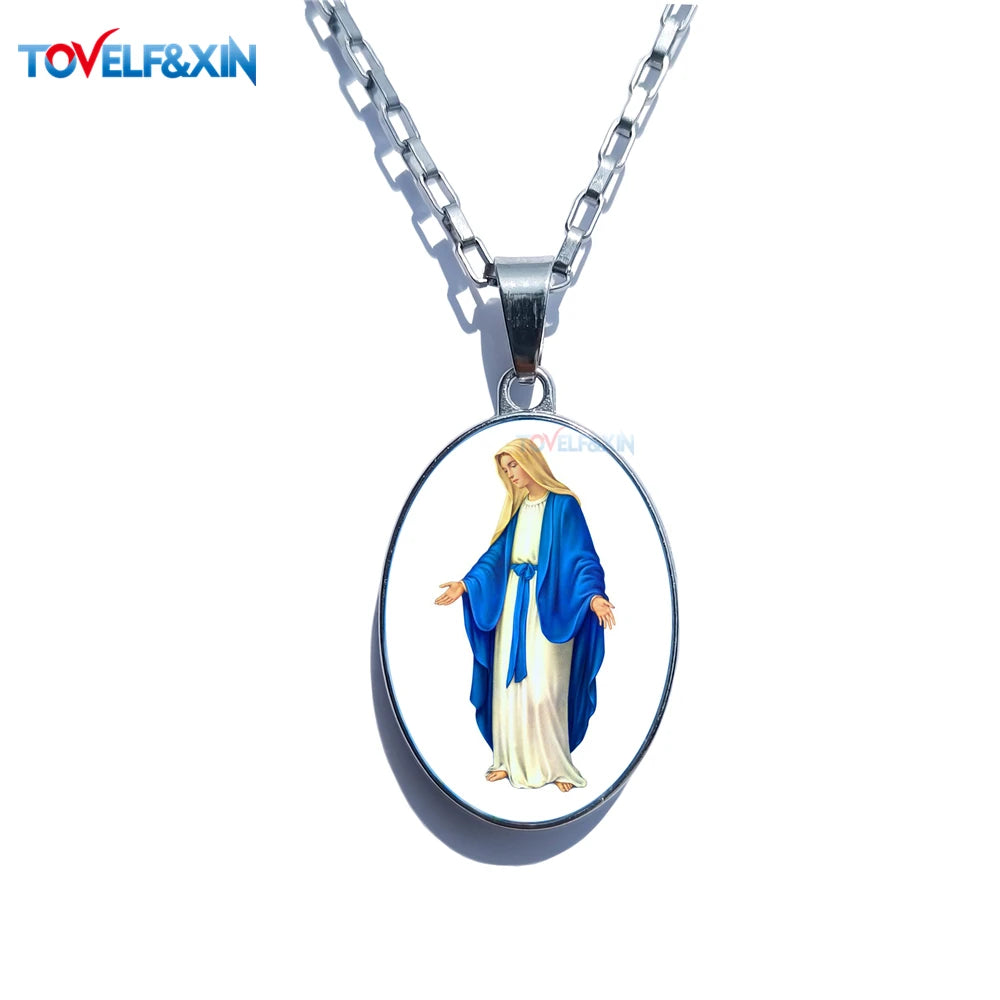 Jesus & Maria Double-Sided Pendant Necklace – Stainless Steel Christian Jewelry Gift - Image 17