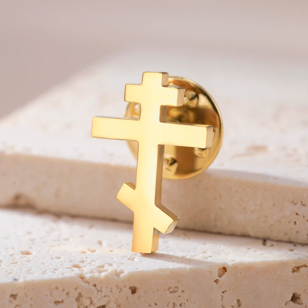 Dawapara Stainless Steel Orthodox Cross Brooch – Minimalist Christian Lapel Pin Gift - Image 3