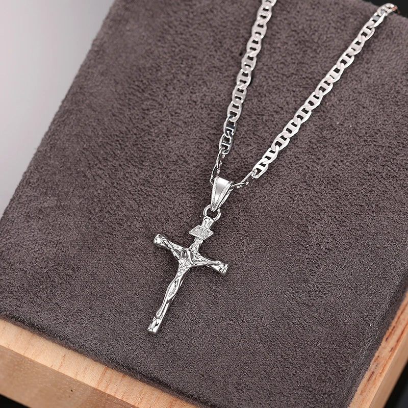 Huitan Religious Cross Pendant Necklace – Two-Tone Plated Jewelry for Men & Women - Image 7