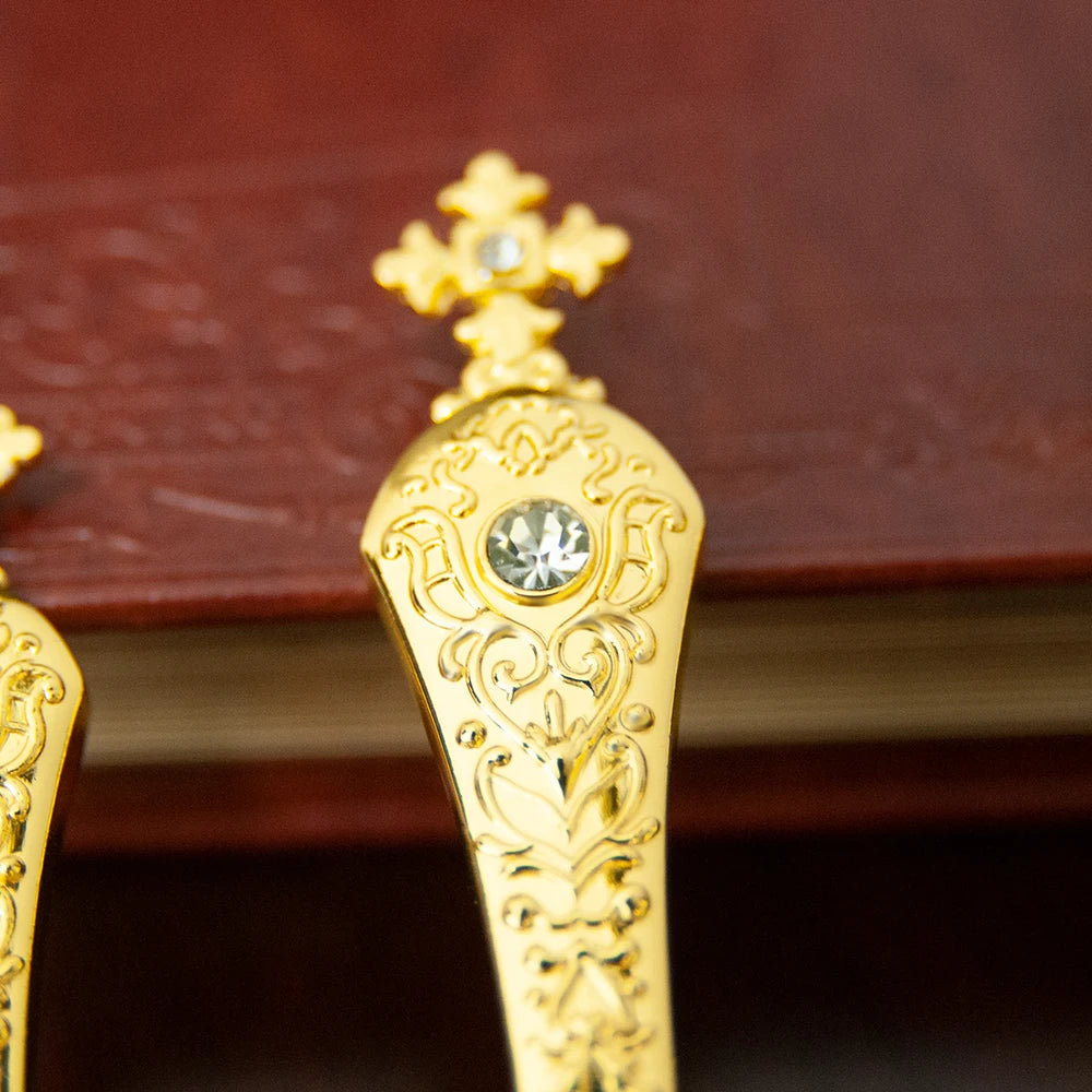 3 Pcs Orthodox Religious Knife Set – Zinc Alloy Handles with Diamond-Inlaid Cross & Stainless Steel Blades - Image 3