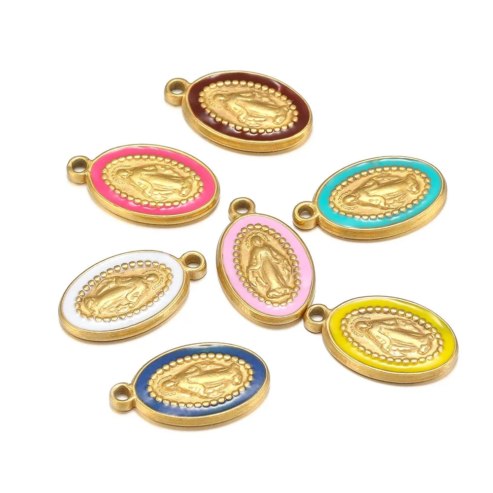 5pcs Stainless Steel Oval Jesus Charms – Religious Pendants for DIY Jewelry & Crafts - Image 5