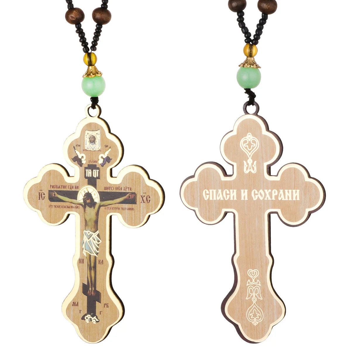Diyalo Orthodox Crucifix Necklace – Jesus Christ Cross Icon Pendant with Wooden Beads - Image 8