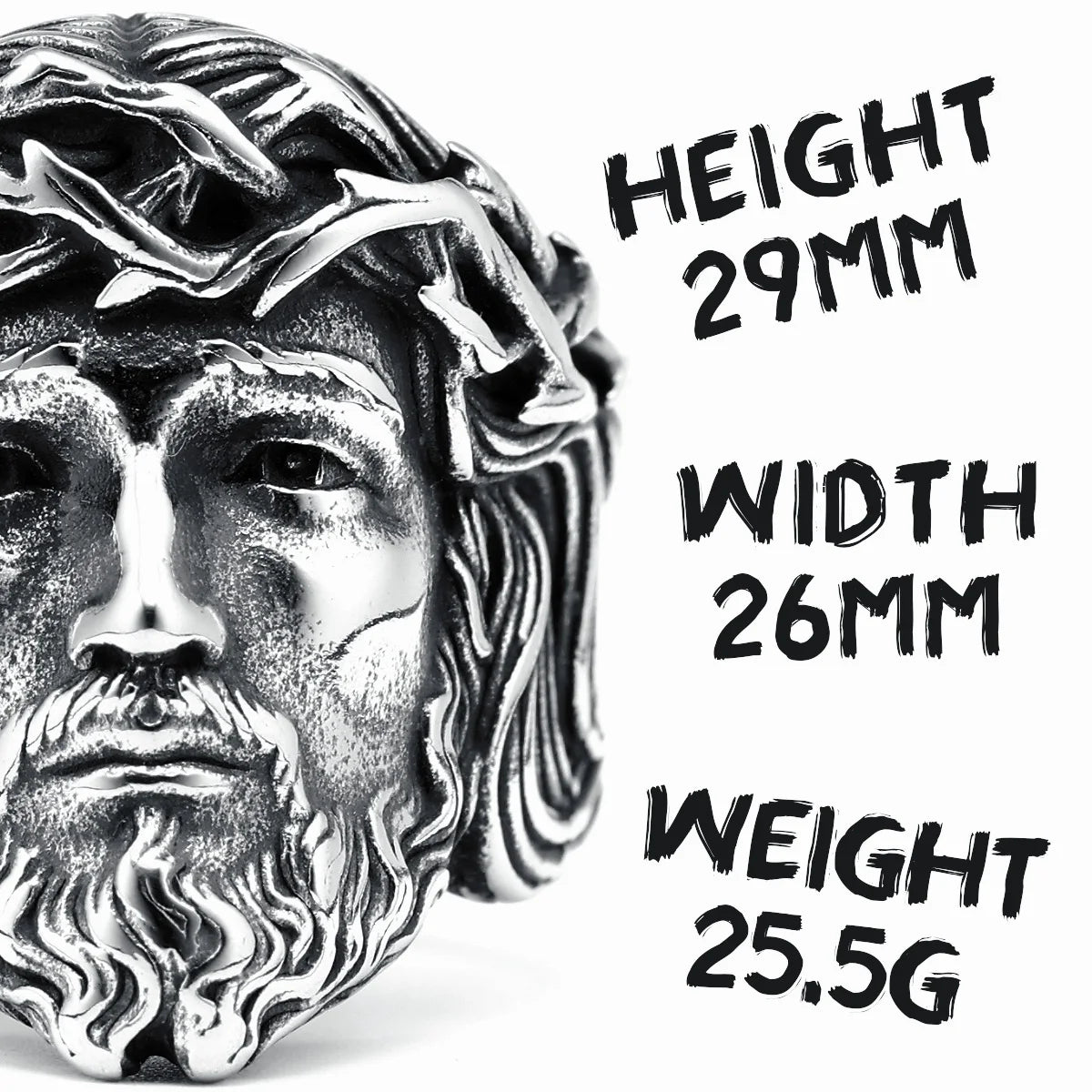 316L Stainless Steel Menβs Christian Jesus Face Ring - Image 5