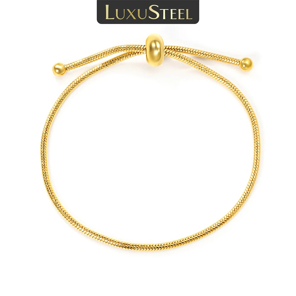 LUXUSTEEL Simple Hollow Circular Buckle Bracelet – Stainless Steel Chain Jewelry for Women & Girls