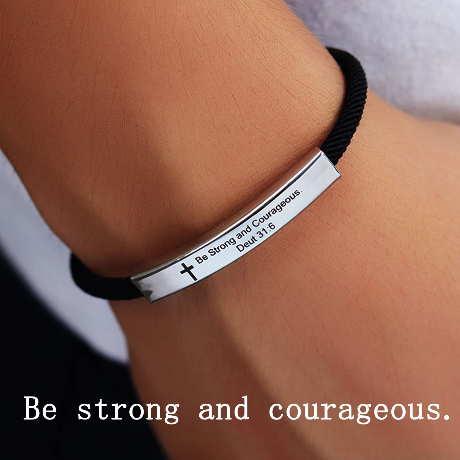 Cross Jesus Scripture Quote Bracelet – Engraved Bible Verse Stainless Steel Wristband - Image 9