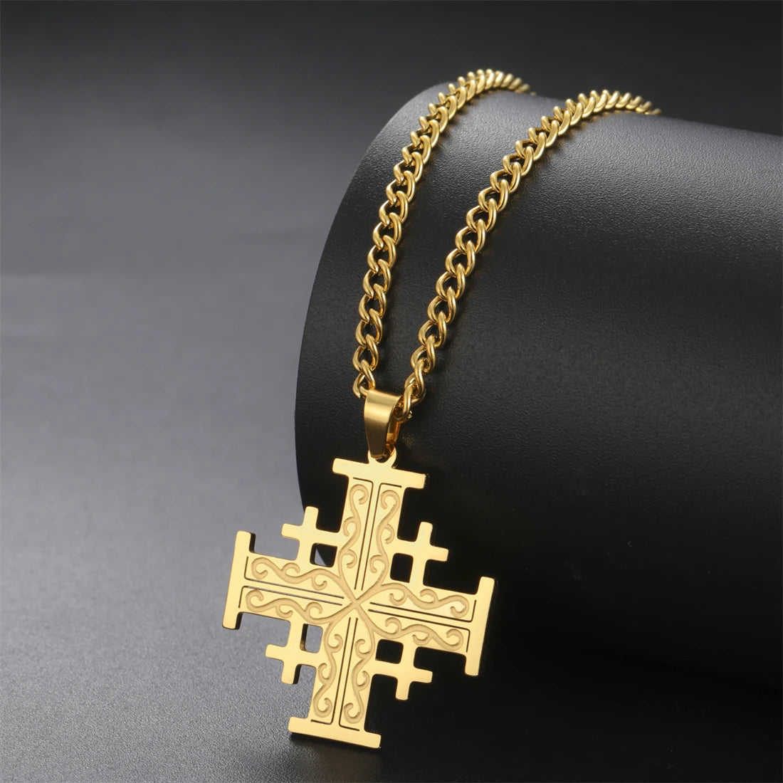 EUEAVAN Crusader Five-Fold Cross Pendant Necklace – Stainless Steel Christian Jewelry