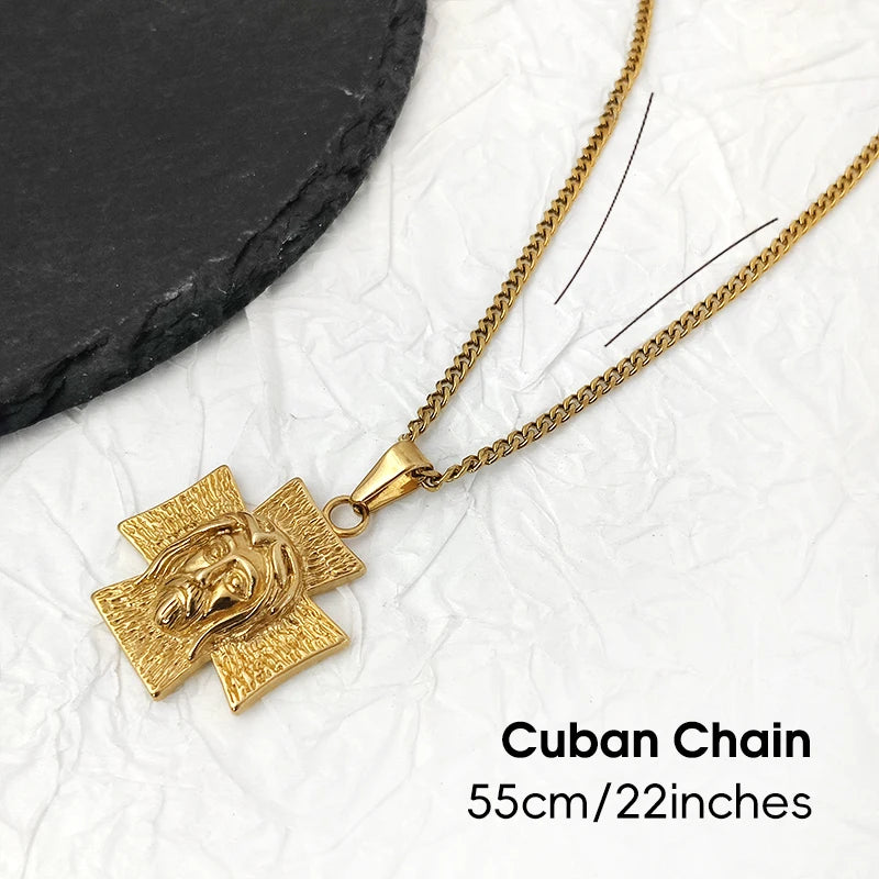 18K Gold Plated Jesus Face Cross Pendant Necklace – Faith-Inspired Religious Jewelry for Men & Women - Image 6