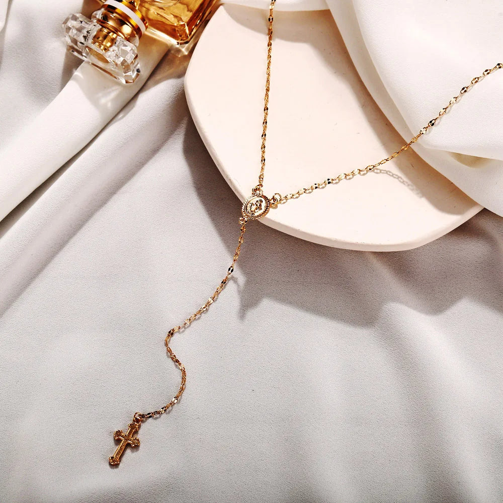 New Fashion Vintage Christian Cross Bohemia Rosary Pendant Necklace - Image 3