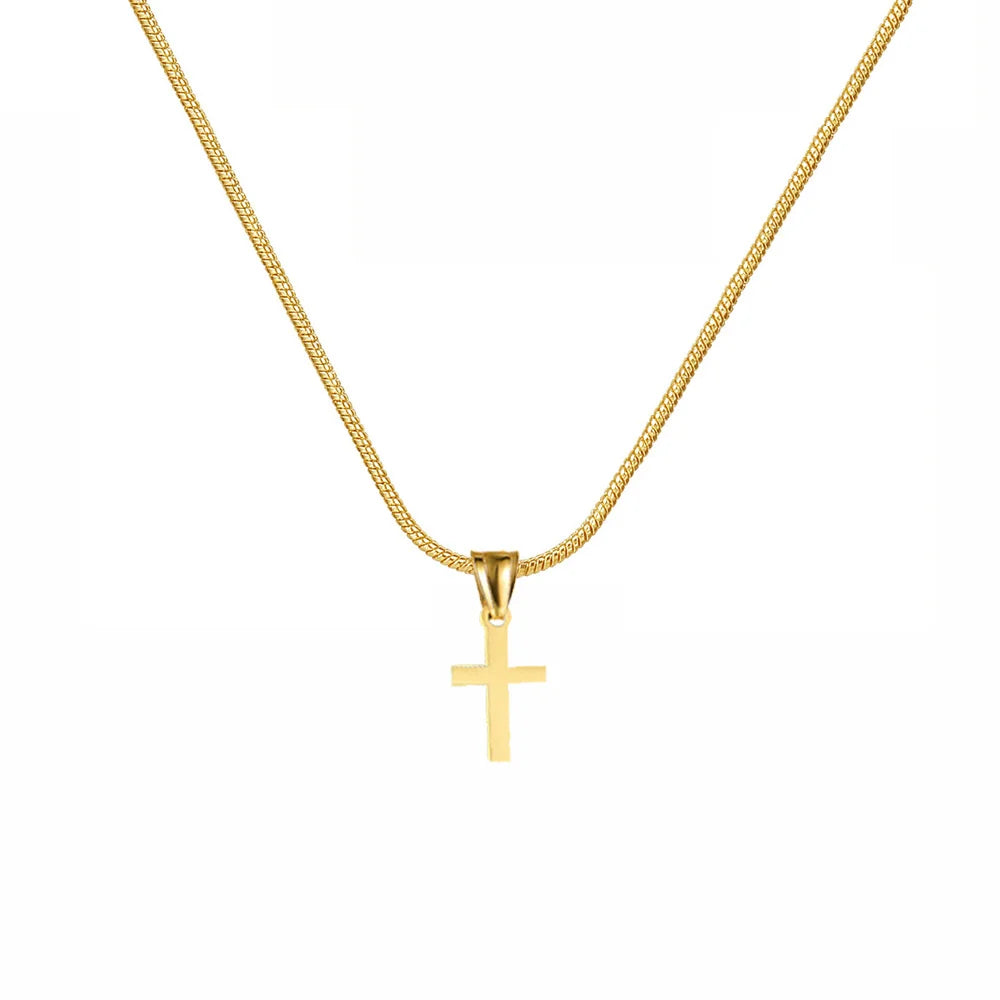 Fashion Small Jesus Cross Pendant Female Gold Silver Color Stainless Steel Snake Chain Necklace for Women Religious Jewelry Gift