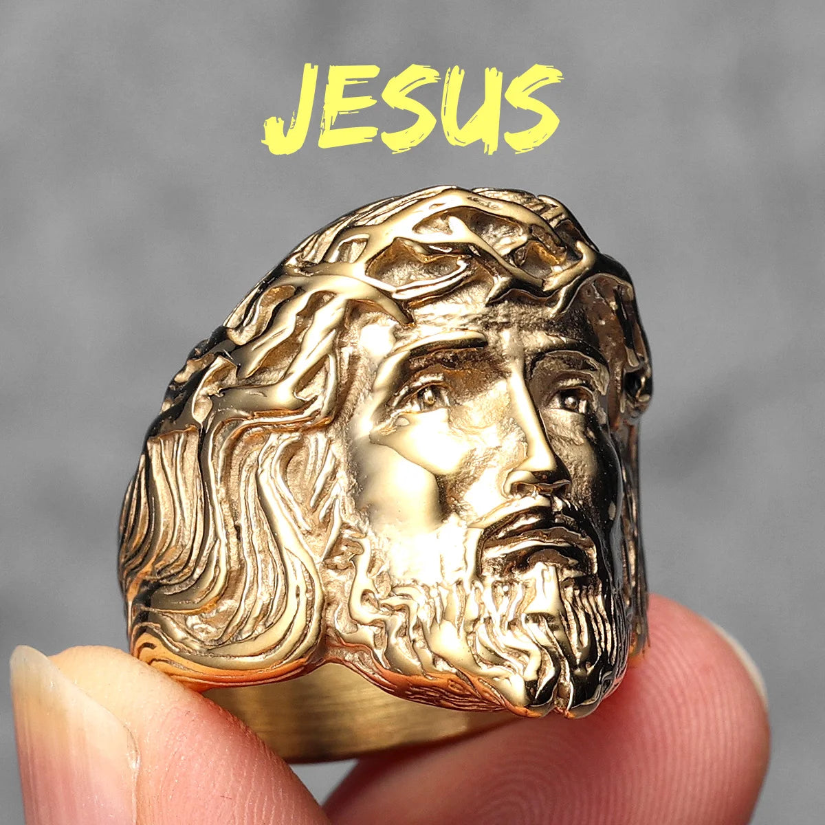 316L Stainless Steel Menβs Christian Jesus Face Ring - Image 12