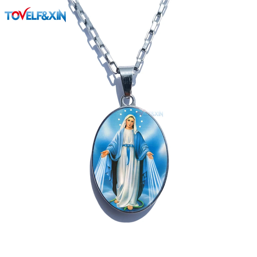 Jesus & Maria Double-Sided Pendant Necklace – Stainless Steel Christian Jewelry Gift - Image 19